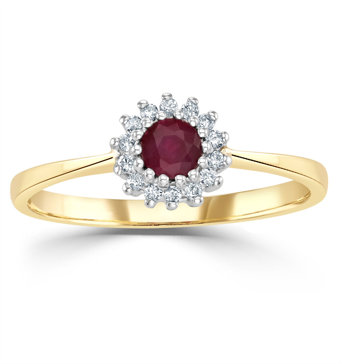 Ruby 3.5 x 3.5mm And Diamond 9K Gold Ring